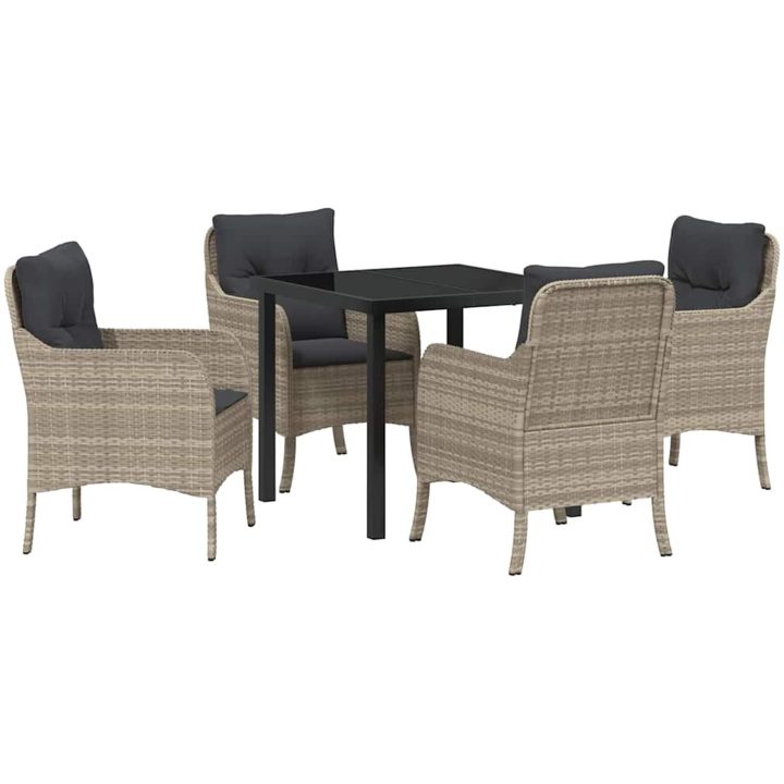5-delat trädgårdsdining-set med kuddar Ljusgrå Poly Rattan vidaXL 80 x 80 x 73 cm – bild 2