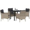 5-delat trädgårdsdining-set med kuddar Ljusgrå Poly Rattan vidaXL 80 x 80 x 73 cm – miniatyr 3