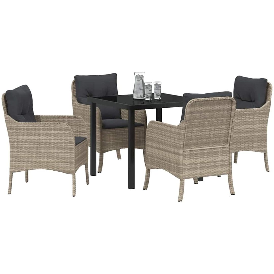 5-delat trädgårdsdining-set med kuddar Ljusgrå Poly Rattan vidaXL 80 x 80 x 73 cm – bild 3