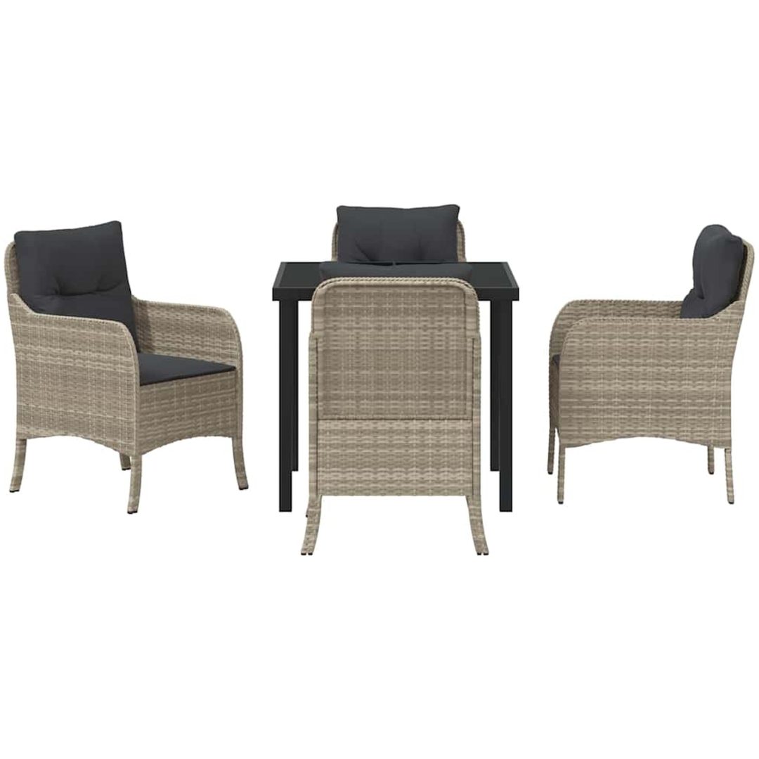 5-delat trädgårdsdining-set med kuddar Ljusgrå Poly Rattan vidaXL 80 x 80 x 73 cm – bild 7
