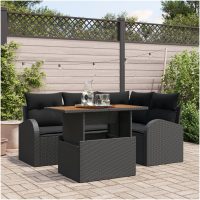 5-delat trädgårdsdining-set med kuddar svart poly rattan akacia vidaXL