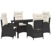 5-delat trädgårdsdining set med kuddar Svart Poly Rattan vidaXL 140 x 80 x 73 cm – miniatyr 2