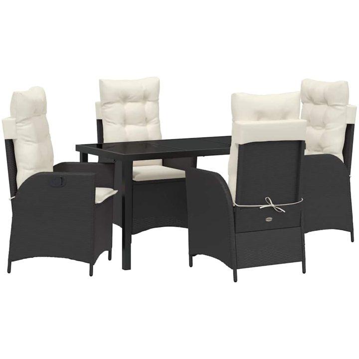 5-delat trädgårdsdining set med kuddar Svart Poly Rattan vidaXL 140 x 80 x 73 cm – bild 2