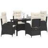 5-delat trädgårdsdining set med kuddar Svart Poly Rattan vidaXL 140 x 80 x 73 cm – miniatyr 3