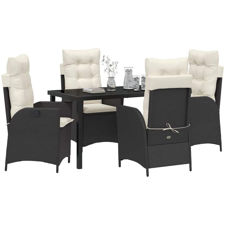 5-delat trädgårdsdining set med kuddar Svart Poly Rattan vidaXL 140 x 80 x 73 cm – bild 3