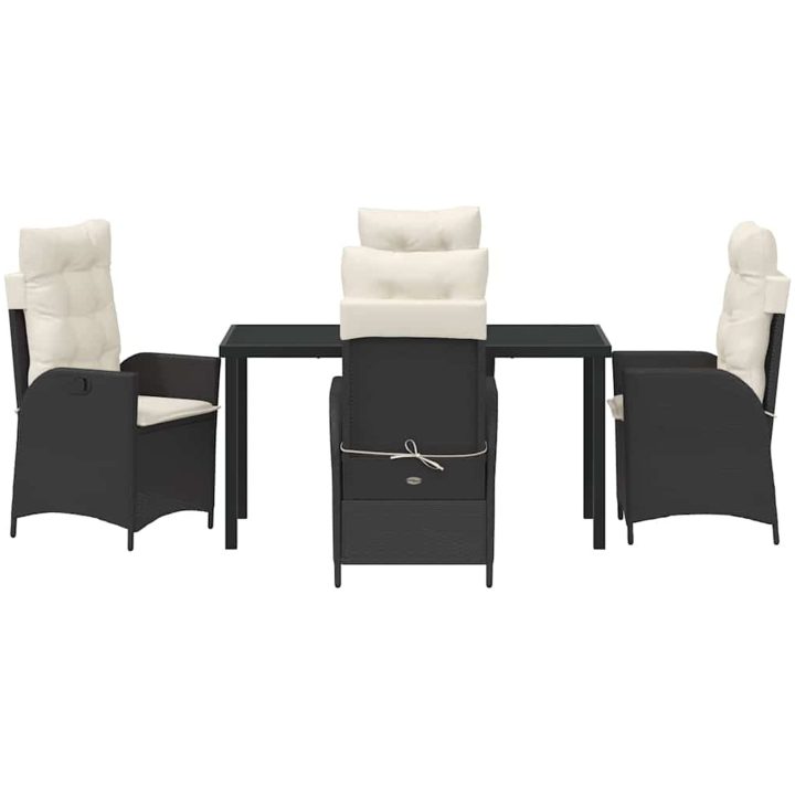 5-delat trädgårdsdining set med kuddar Svart Poly Rattan vidaXL 140 x 80 x 73 cm – bild 6