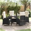 5-delat trädgårdsdining set med kuddar Svart Poly Rattan vidaXL 140 x 80 x 73 cm – miniatyr 1
