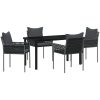 5-delat trädgårdsdining set med kuddar, svart polyrotting vidaXL 140 x 70 x 73 cm – miniatyr 2