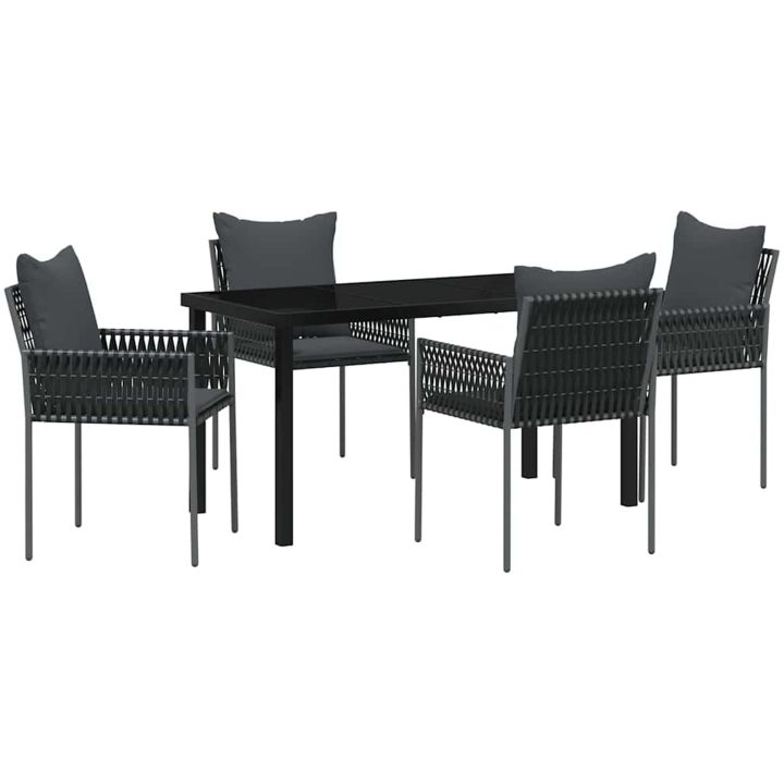 5-delat trädgårdsdining set med kuddar, svart polyrotting vidaXL 140 x 70 x 73 cm – bild 2