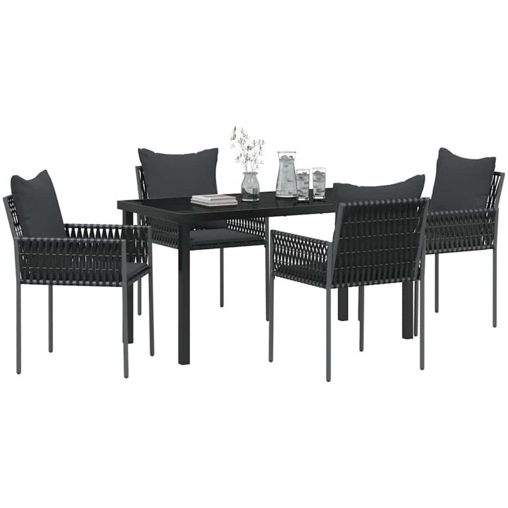 5-delat trädgårdsdining set med kuddar, svart polyrotting vidaXL 140 x 70 x 73 cm – bild 3