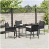 5-delat trädgårdsdining set med kuddar, svart polyrotting vidaXL 140 x 70 x 73 cm – miniatyr 4
