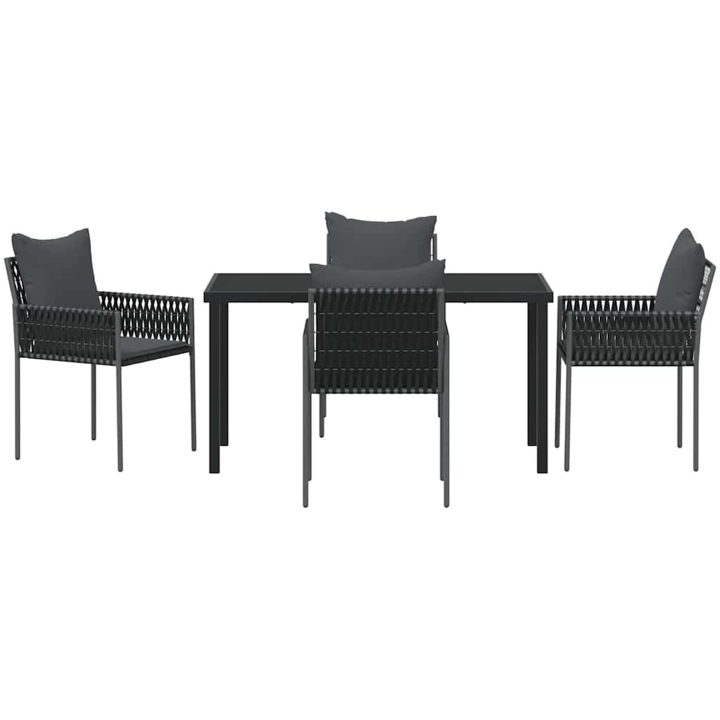 5-delat trädgårdsdining set med kuddar, svart polyrotting vidaXL 140 x 70 x 73 cm – bild 7
