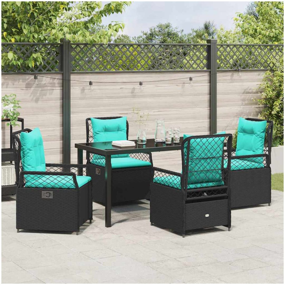 5-delat trädgårdsdining set svart poly rattan vidaXL Standardstorlek för trädgårdsstolar – bild 4