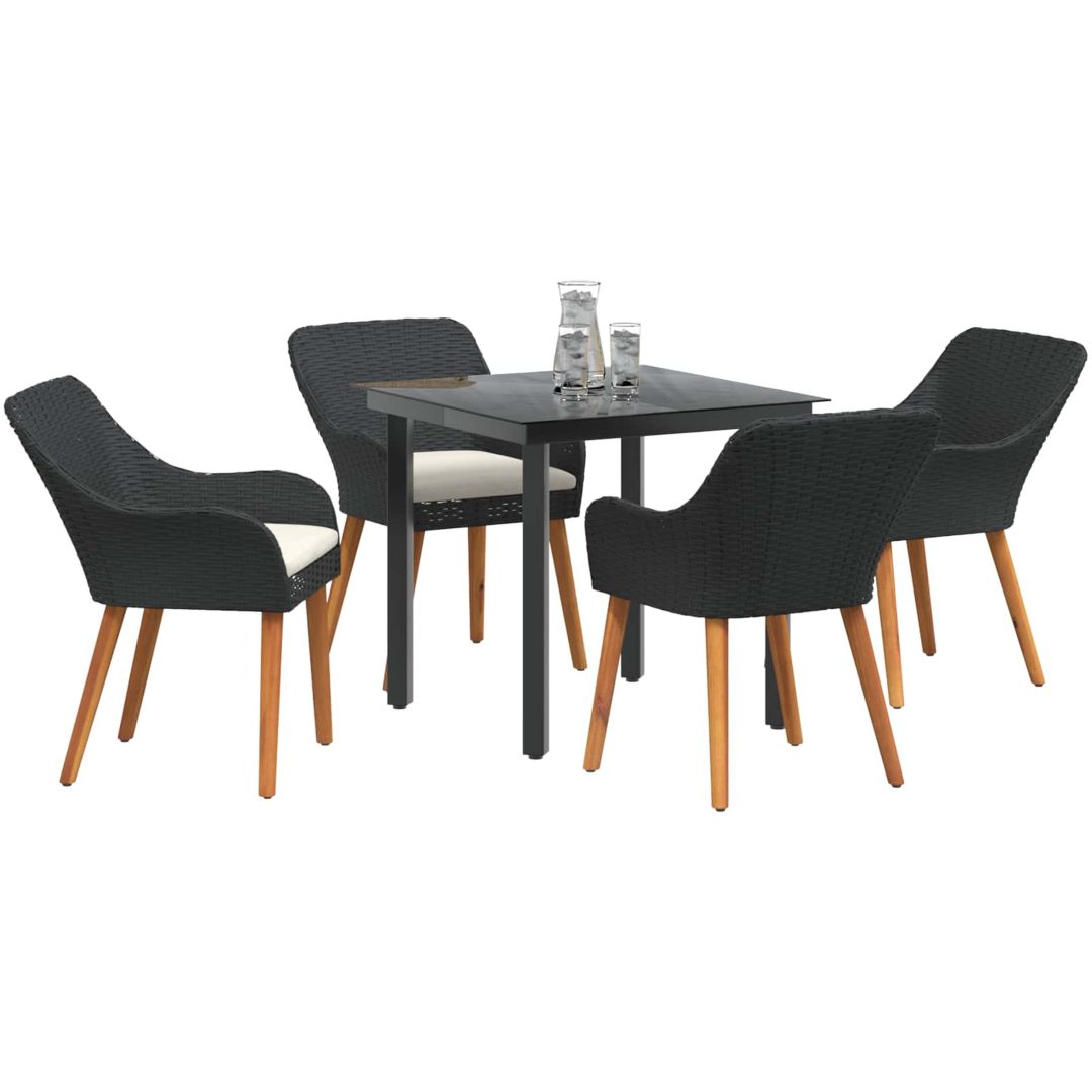 5-delat trädgårdsdining set svart polyrotting vidaXL 80 x 80 cm – bild 3