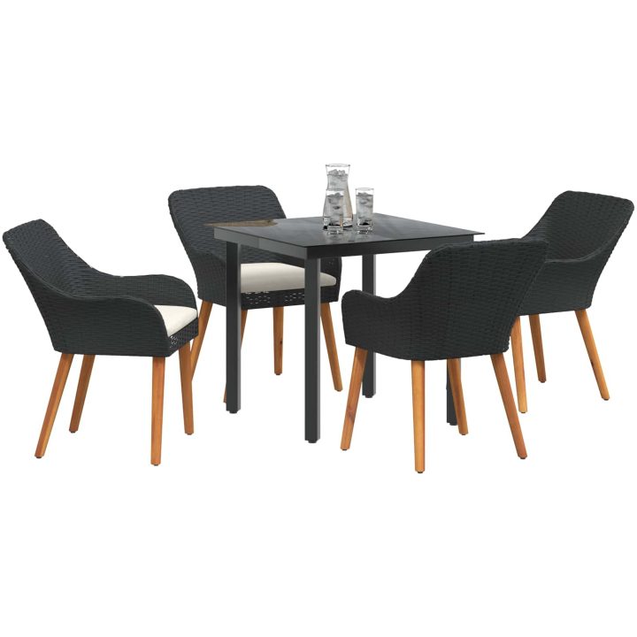 5-delat trädgårdsdining set svart polyrotting vidaXL 80 x 80 cm – bild 3