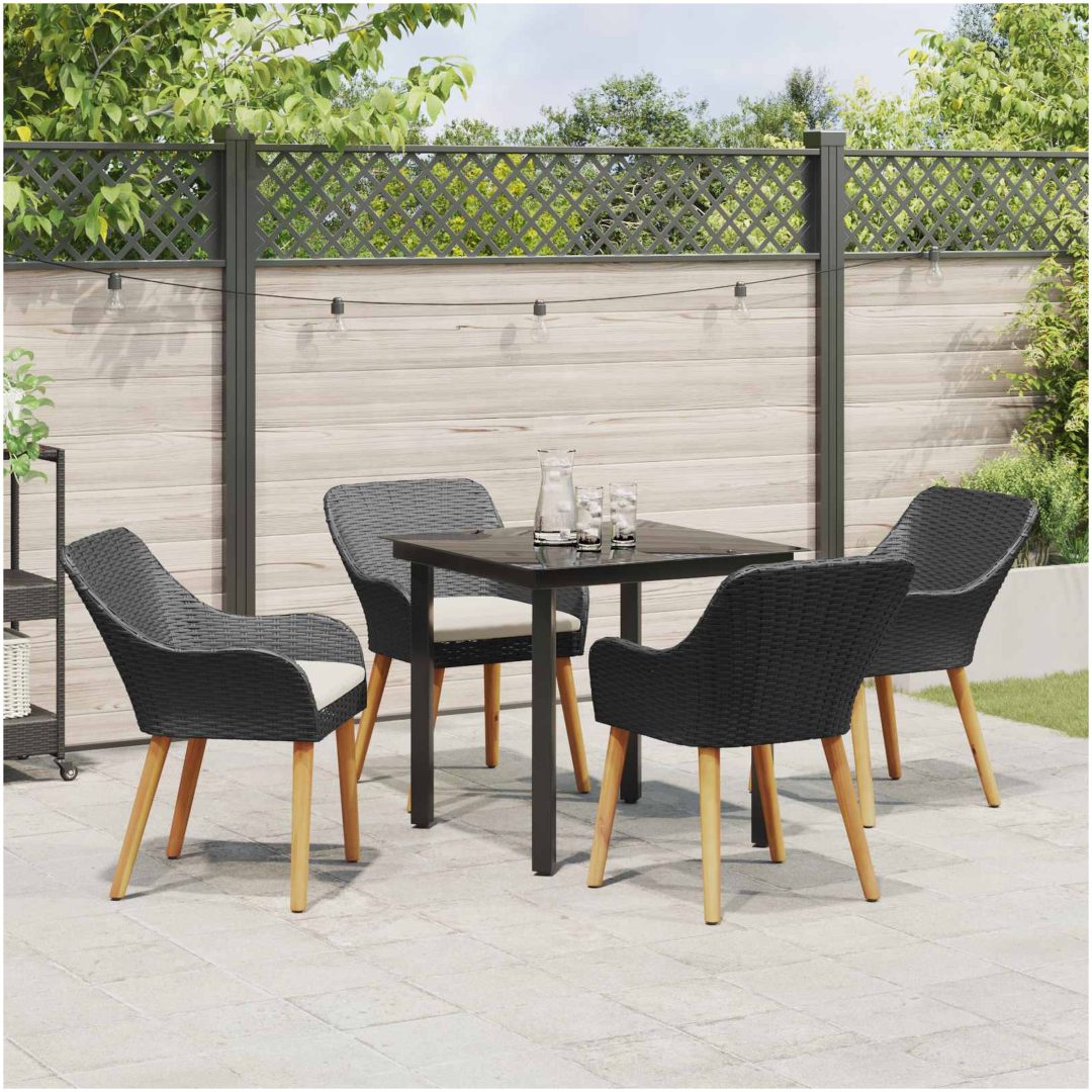 5-delat trädgårdsdining set svart polyrotting vidaXL 80 x 80 cm – bild 5