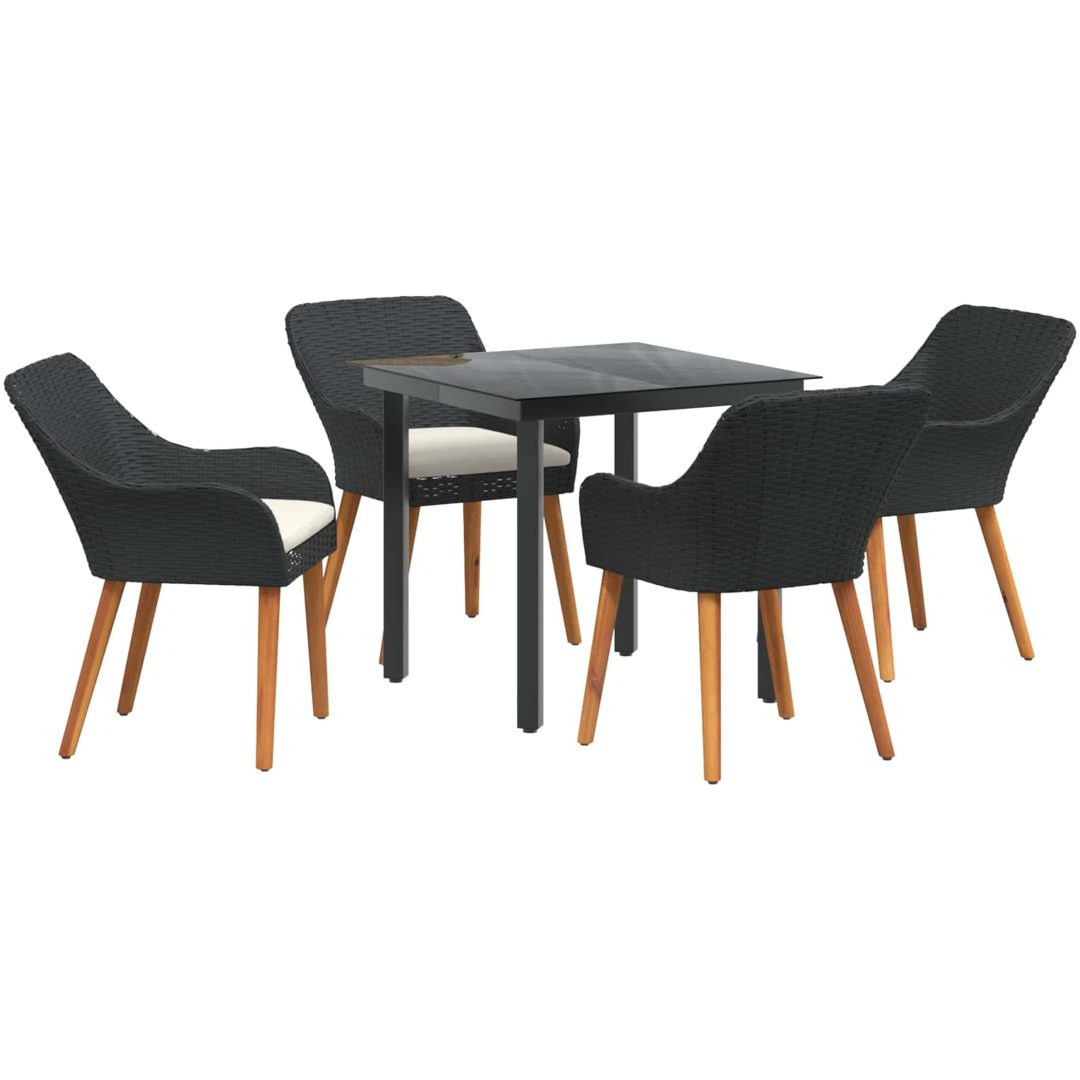 5-delat trädgårdsdining set svart polyrotting vidaXL 80 x 80 cm – bild 6