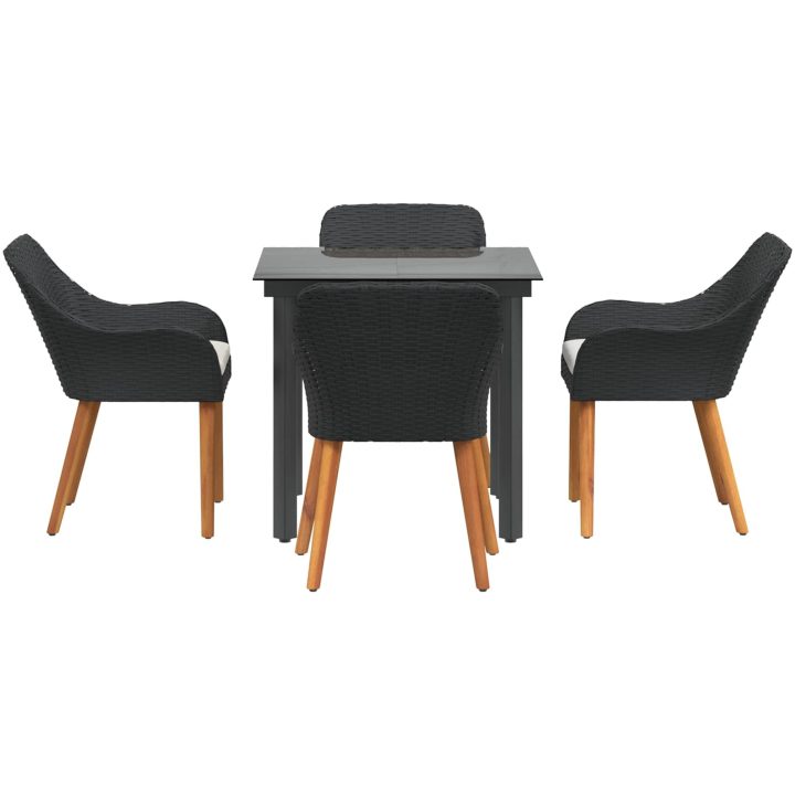 5-delat trädgårdsdining set svart polyrotting vidaXL 80 x 80 cm – bild 9