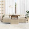 5-delat trädgårdsdiningset med kuddar beige poly rattan akacia vidaXL 100 x 55 x 73 cm – miniatyr 3
