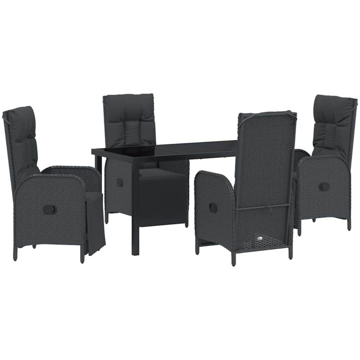 5-delat Trädgårdsdiningset med Kuddar Svart Poly Rattan vidaXL 4 - Sits – bild 2