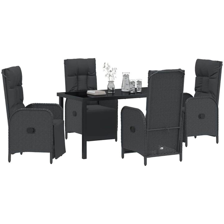 5-delat Trädgårdsdiningset med Kuddar Svart Poly Rattan vidaXL 4 - Sits – bild 3