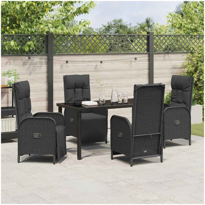 5-delat Trädgårdsdiningset med Kuddar Svart Poly Rattan vidaXL 4 - Sits – bild 4