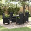 5-delat Trädgårdsdiningset med Kuddar Svart Poly Rattan vidaXL 4 - Sits – miniatyr 1