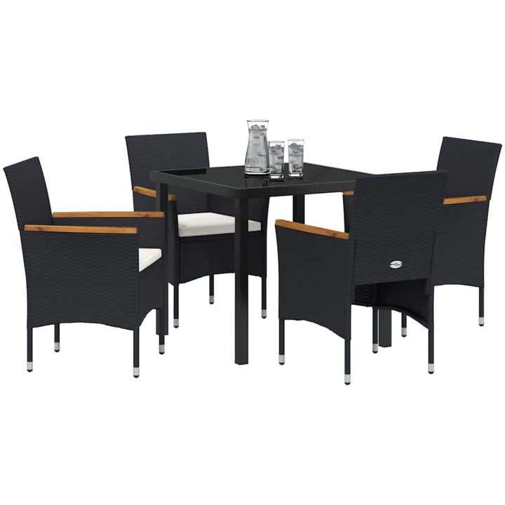 5-delat Trädgårdsduksset Svart Poly Rattan vidaXL 80 x 80 x 73 cm – bild 3