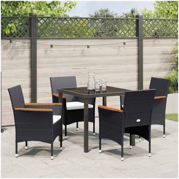 5-delat Trädgårdsduksset Svart Poly Rattan vidaXL 80 x 80 x 73 cm – bild 4