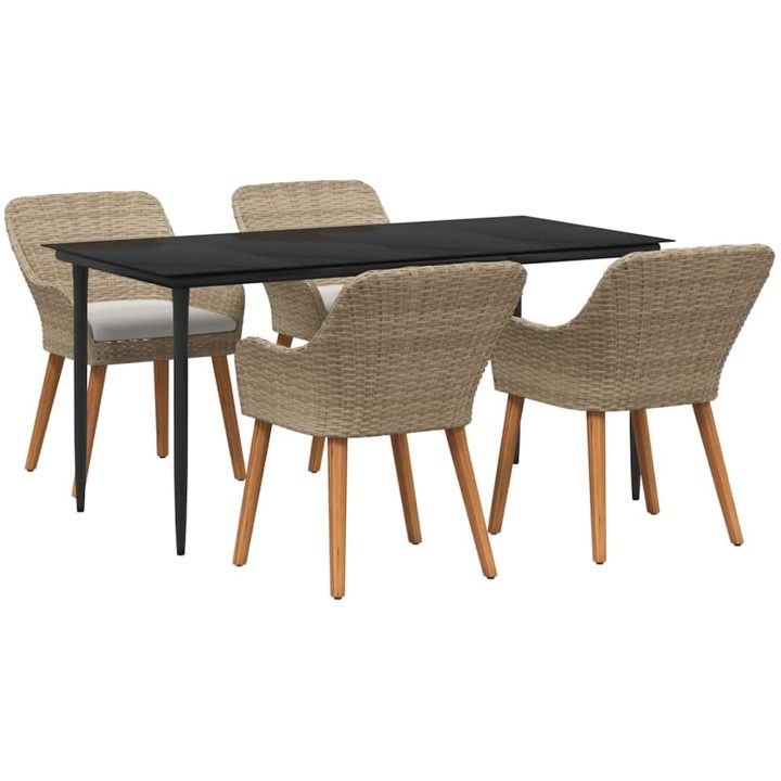 5-delat trädgårdsinredningsset i beige poly rotting vidaXL 160 x 80 x 74 cm – bild 2