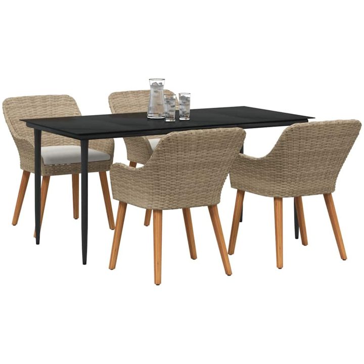 5-delat trädgårdsinredningsset i beige poly rotting vidaXL 160 x 80 x 74 cm – bild 3