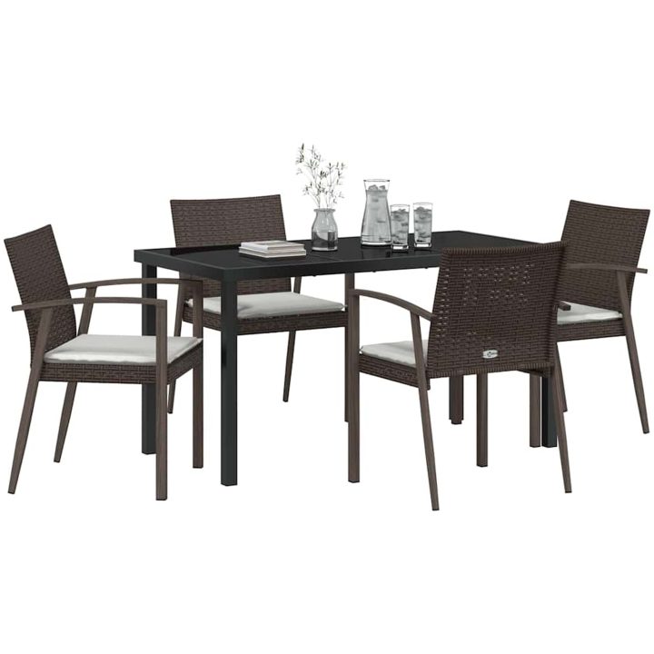 5-delat trädgårdsmatbord med kuddar brunt poly-rattán vidaXL 2 stycken – bild 3