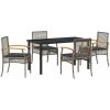 5-delat Trädgårdsmatbord Med Kuddar Grå Poly Rattan vidaXL 140 x 80 x 73 cm – miniatyr 2