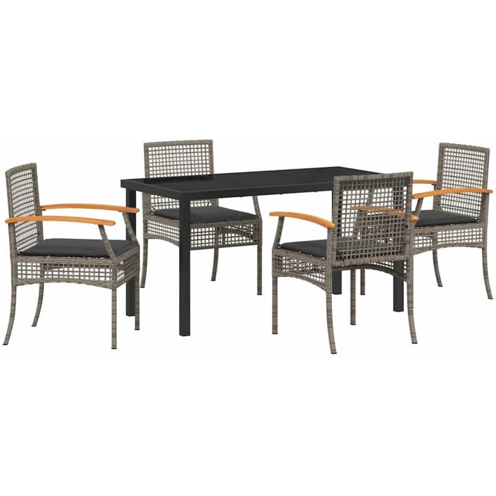 5-delat Trädgårdsmatbord Med Kuddar Grå Poly Rattan vidaXL 140 x 80 x 73 cm – bild 2