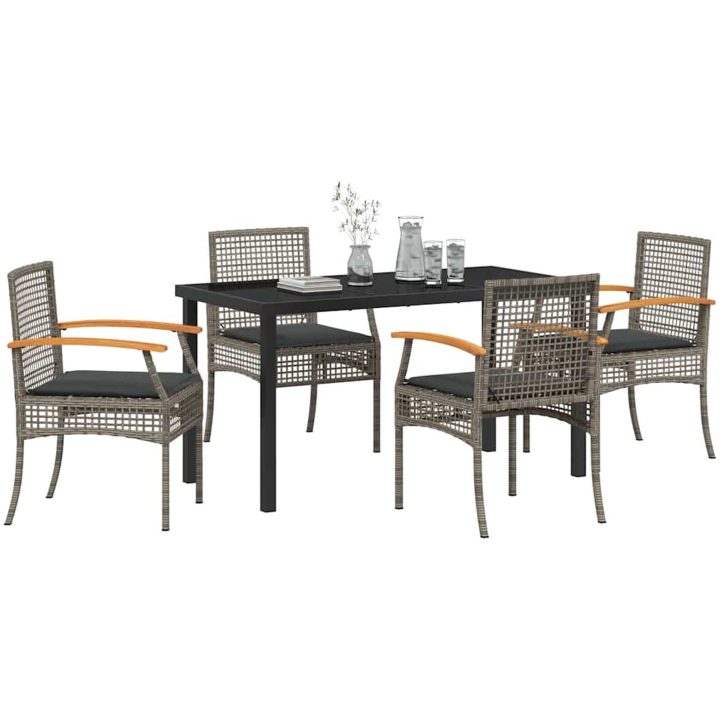 5-delat Trädgårdsmatbord Med Kuddar Grå Poly Rattan vidaXL 140 x 80 x 73 cm – bild 3
