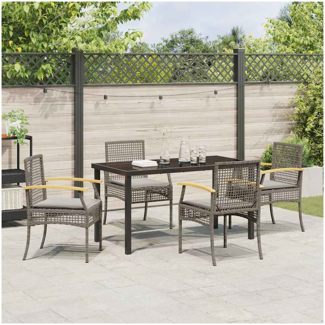 5-delat Trädgårdsmatbord Med Kuddar Grå Poly Rattan vidaXL 140 x 80 x 73 cm – bild 4