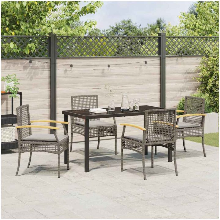 5-delat Trädgårdsmatbord Med Kuddar Grå Poly Rattan vidaXL 140 x 80 x 73 cm – bild 4