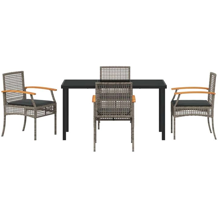 5-delat Trädgårdsmatbord Med Kuddar Grå Poly Rattan vidaXL 140 x 80 x 73 cm – bild 7
