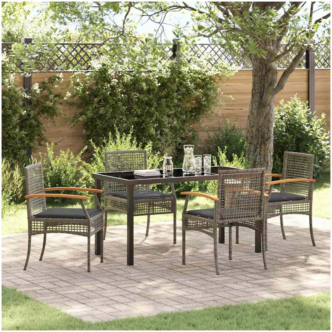 5-delat Trädgårdsmatbord Med Kuddar Grå Poly Rattan vidaXL 140 x 80 x 73 cm