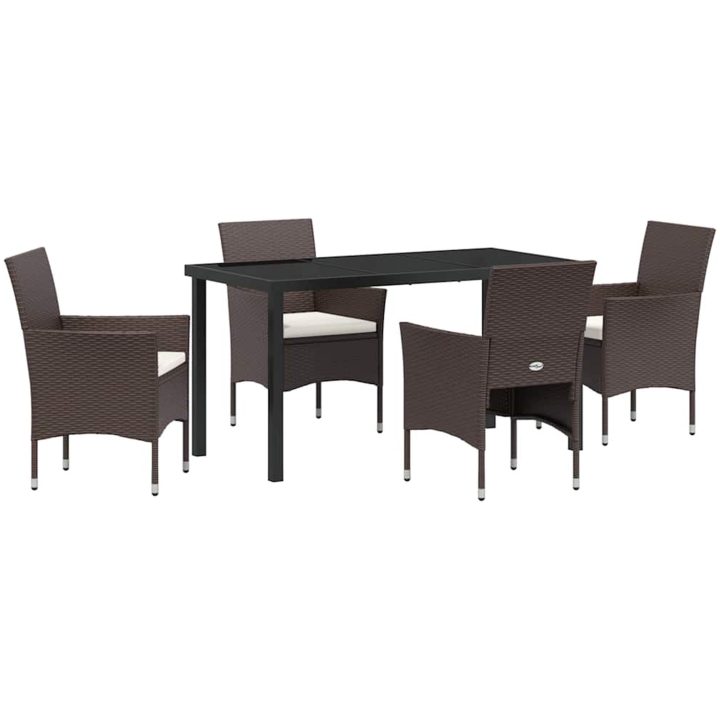 5-delat Trädgårdsmatbord Set i Brunt Poly Rattan vidaXL 140 x 70 x 73 cm – bild 2