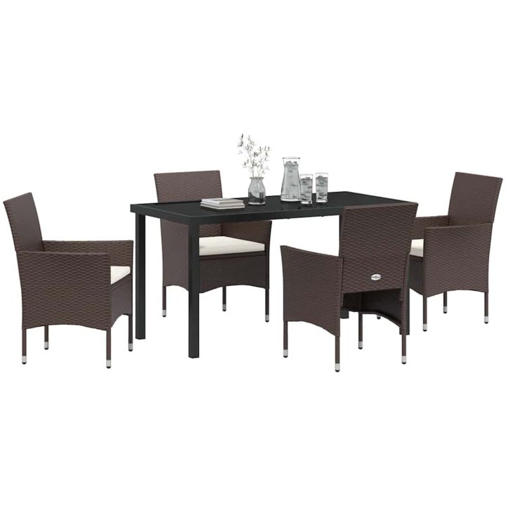 5-delat Trädgårdsmatbord Set i Brunt Poly Rattan vidaXL 140 x 70 x 73 cm – bild 3