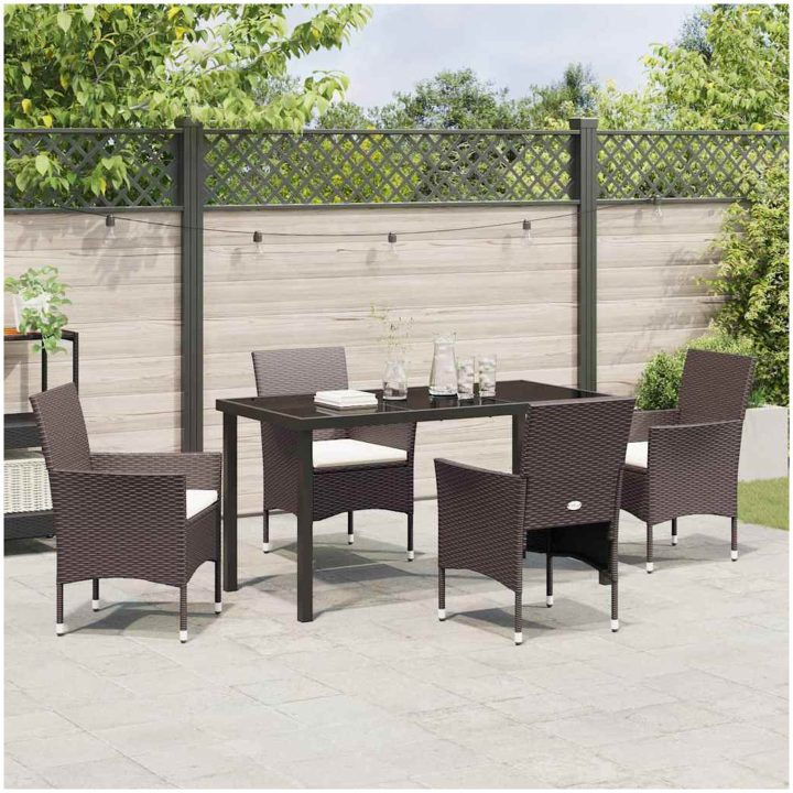 5-delat Trädgårdsmatbord Set i Brunt Poly Rattan vidaXL 140 x 70 x 73 cm – bild 4