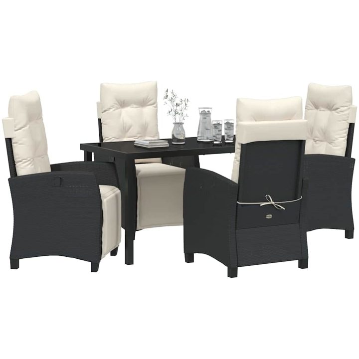 5-delat trädgårdsmatbord set i svart poly rattan. vidaXL 140 x 80 x 73 cm – bild 3