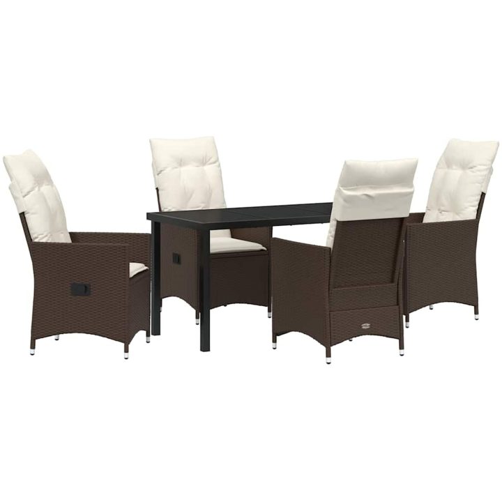 5-delat Trädgårdsmatbord Set Med Kuddar, Brun Poly Rattan vidaXL 140 x 70 x 73 cm – bild 2
