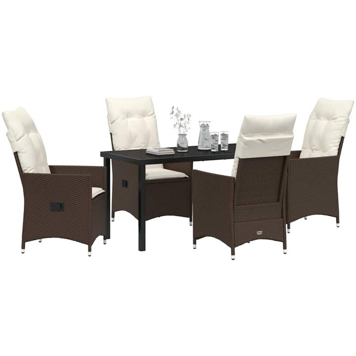 5-delat Trädgårdsmatbord Set Med Kuddar, Brun Poly Rattan vidaXL 140 x 70 x 73 cm – bild 3