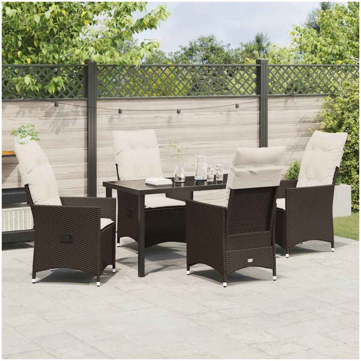 5-delat Trädgårdsmatbord Set Med Kuddar, Brun Poly Rattan vidaXL 140 x 70 x 73 cm – bild 4