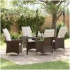5-delat Trädgårdsmatbord Set Med Kuddar, Brun Poly Rattan vidaXL 140 x 70 x 73 cm – miniatyr 1