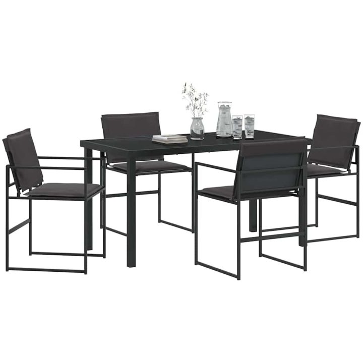 5-delat trädgårdsmatbordset med kuddar i svart textilene och stål. vidaXL 140 x 70 x 73 cm – bild 3