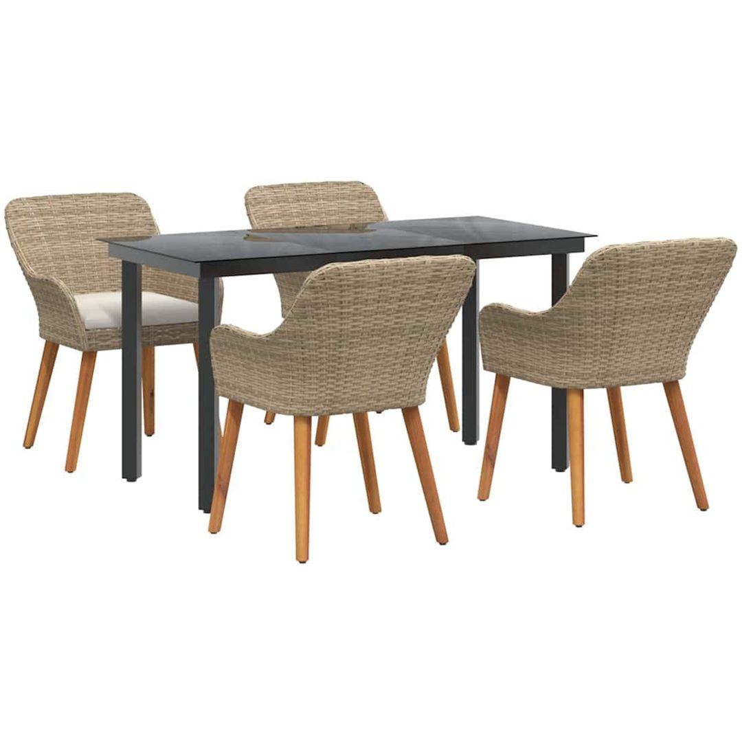 5-delat Trädgårdsmatsal Set Beige Poly Rattan vidaXL 140 x 70 x 74 cm – bild 2