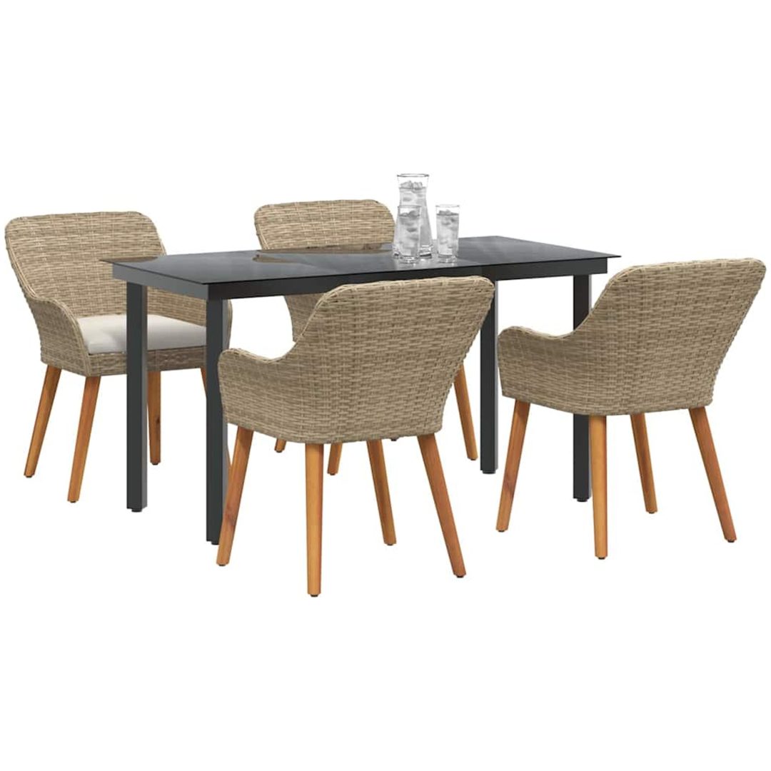 5-delat Trädgårdsmatsal Set Beige Poly Rattan vidaXL 140 x 70 x 74 cm – bild 3
